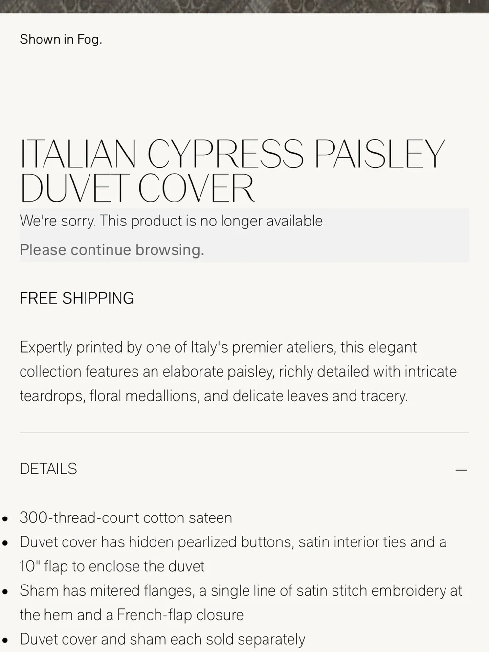 Restoration Hardware Italian Cypress Paisley King Duvet Cover Made in Italy